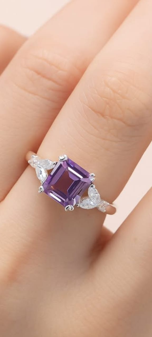 Emerald-Cut Lavender Amethyst Marquise Ring - Zaveri Mahal Jaipur