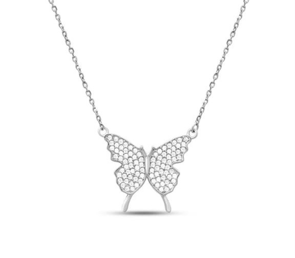 Brilliant Pavé Diamond Butterfly Silhouette Necklace - Zaveri Mahal Jaipur
