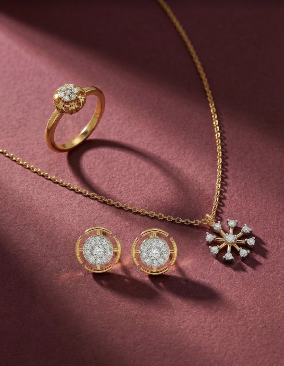 Floral Diamond Cluster Suite (Ring, Studs & Pendant) - Zaveri Mahal Jaipur