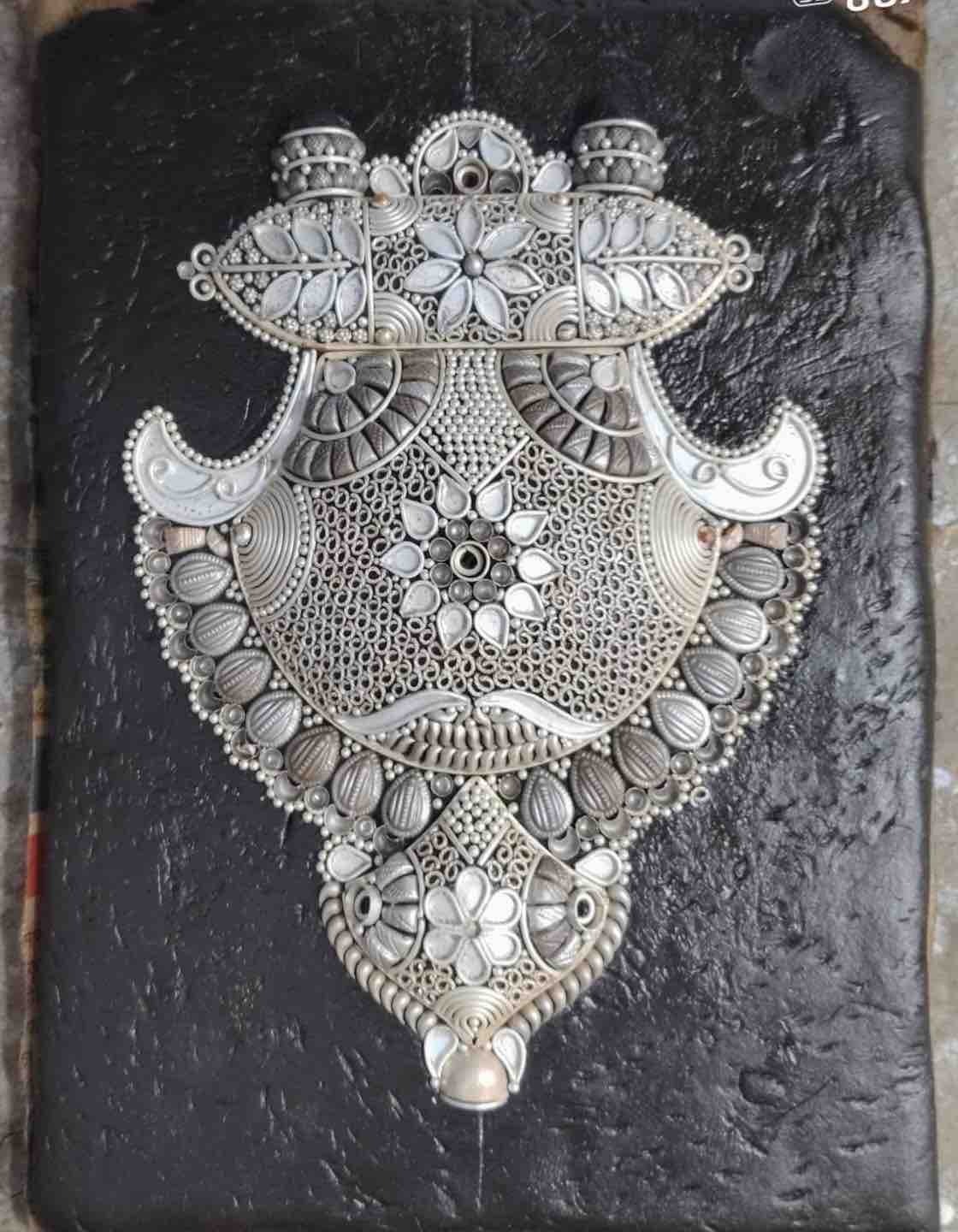 Master Silver Temple Deity Matrix Block on Workbench - Zaveri Mahal Jaipur